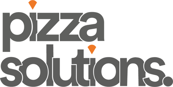 Logo of Pizza Solutions with gray text and orange accents on a white background