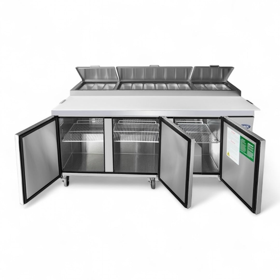 Atosa 3 Door Pizza Prep Counter 24 Dough Tray (360 dough ball) Capacity - Pizza Solutions