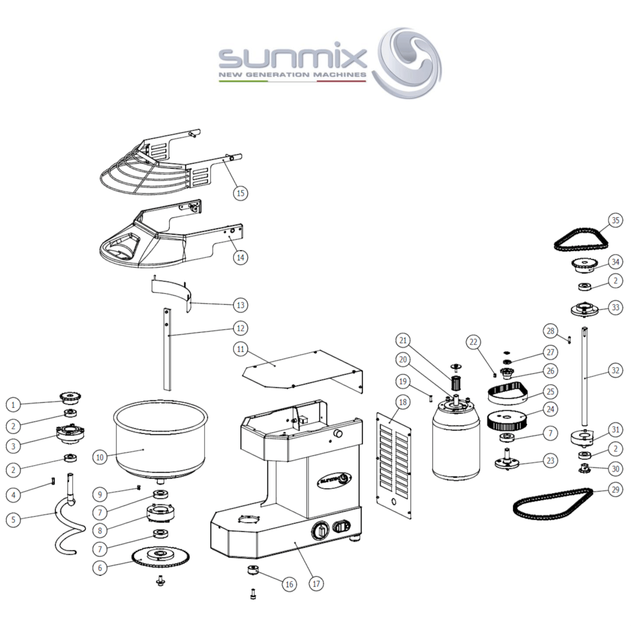 Small Line 20, full top end sprocket set including drive shaft and sprocket - Pizza Solutions
