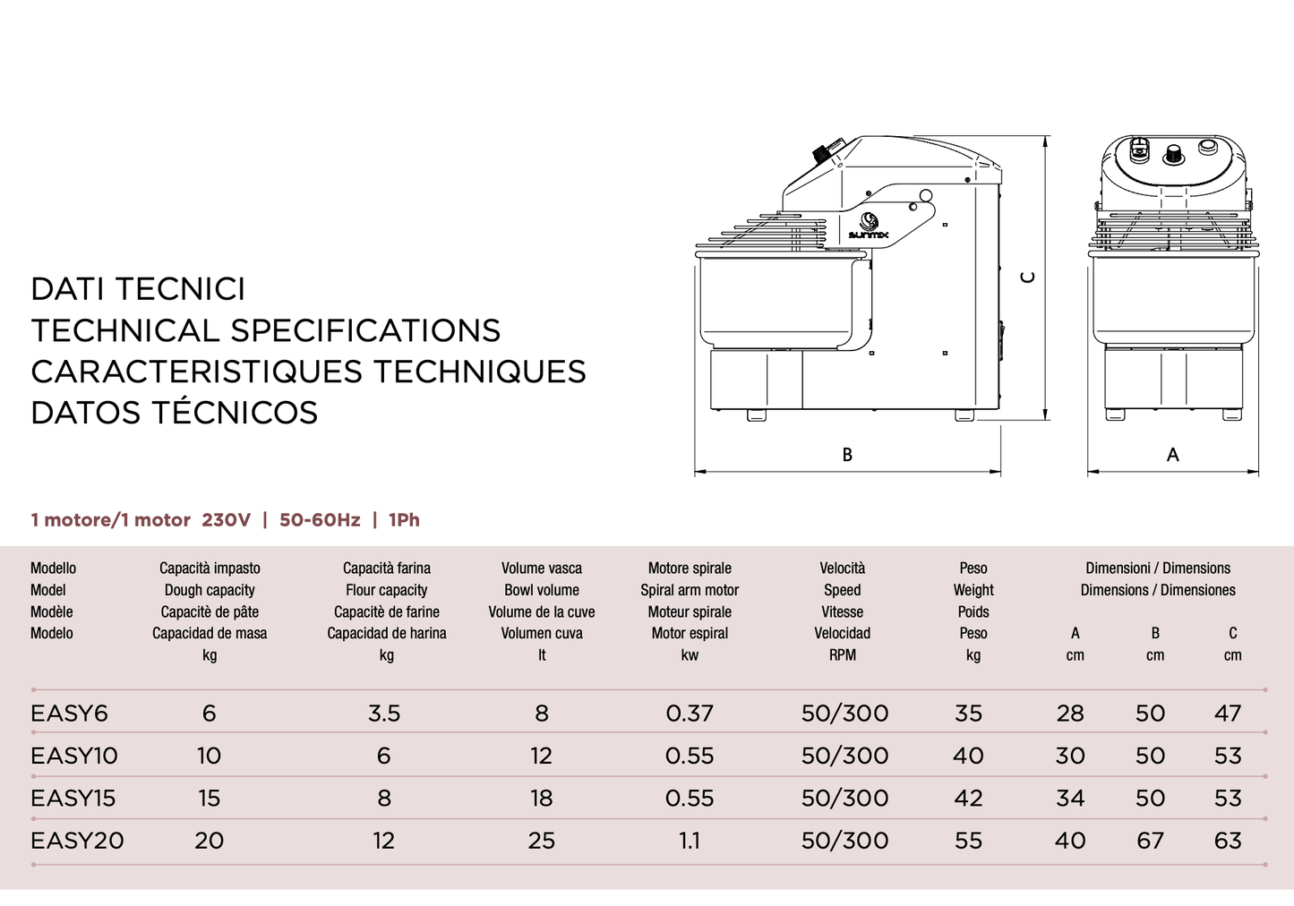 SUNMIX EASY LINE 10 SPIRAL DOUGH MIXER - Pizza Solutions