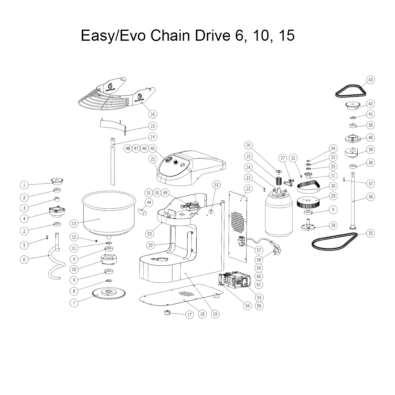 Sunmix Small/Easy/Evo 6, 10, 15 Spiral & Drive Shaft Bearings