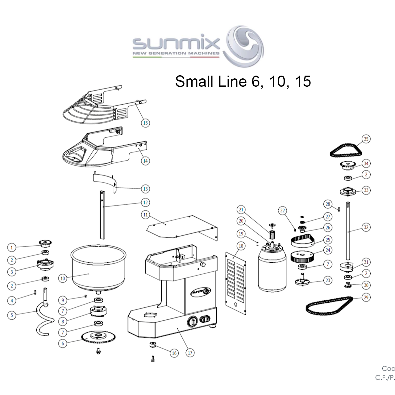 Sunmix Small/Easy/Evo 6, 10, 15 Spiral & Drive Shaft Bearings