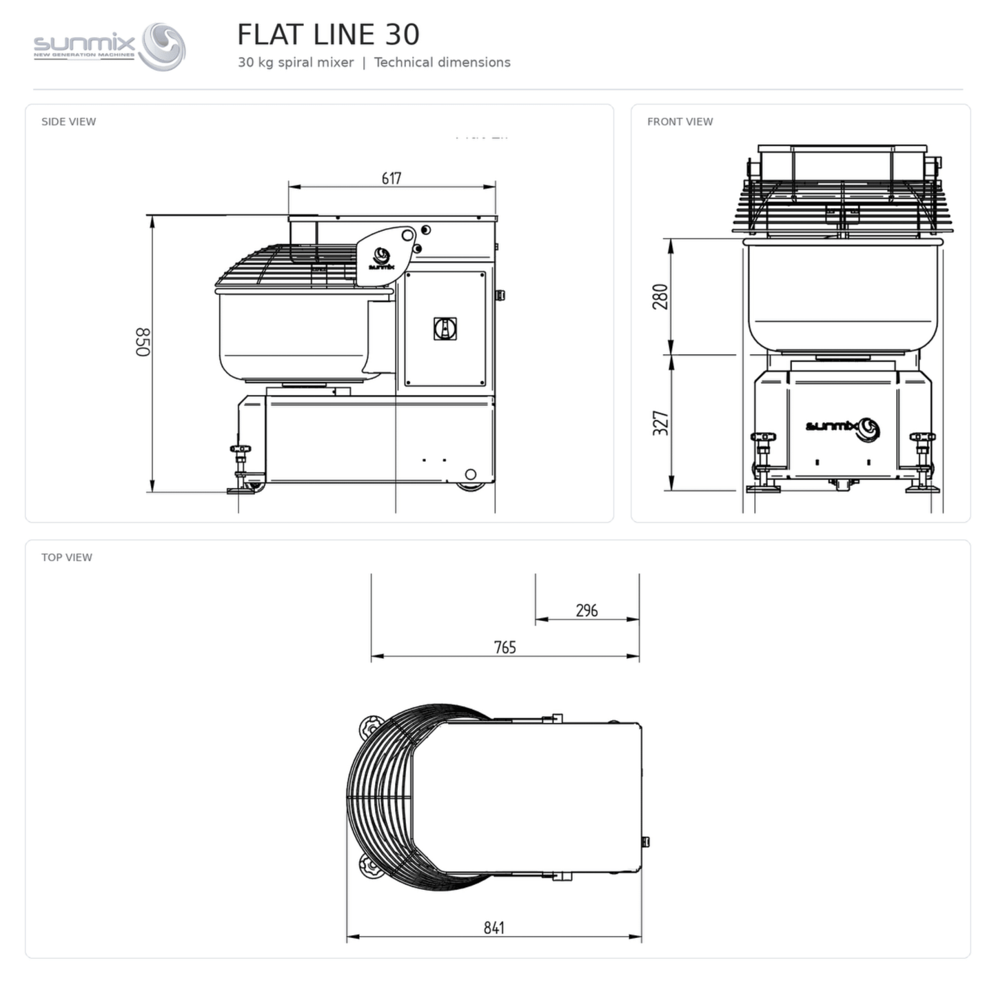 Sunmix Flat Line 30 & 40kg Spiral Dough Mixer - Pizza Solutions